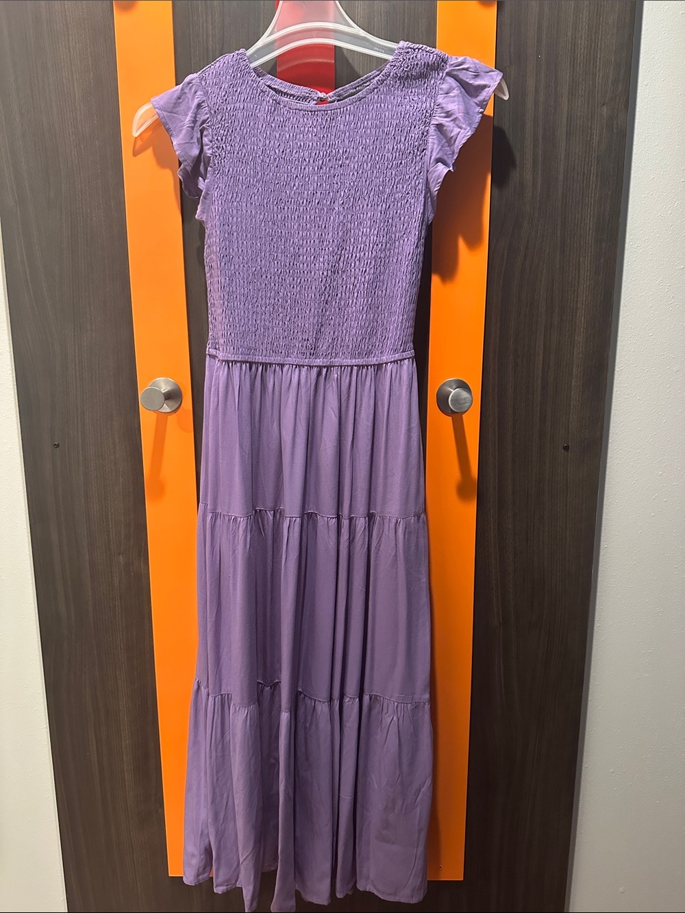 Girls' Purple Smocked Maxi Dress with Flutter Sleeves